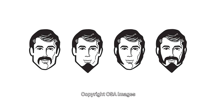Black and White Line Art Illustrations of Male Faces with Facial Hairstyles