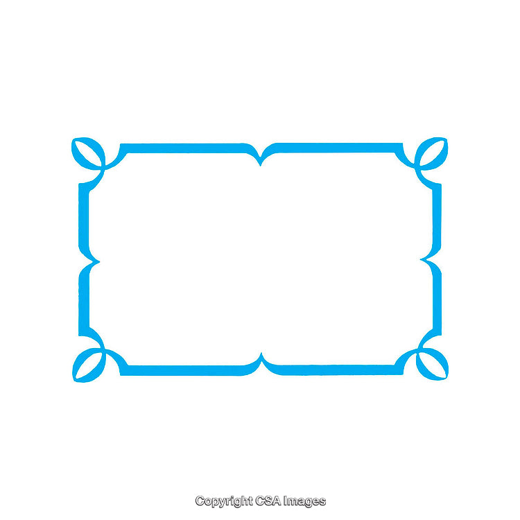 Elegant Blue Decorative Frame Design with Symmetrical Flourishes on White Background