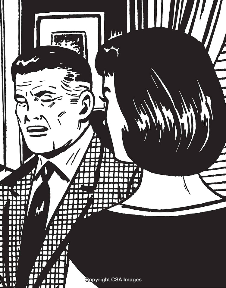 Vintage Comic Art of Two Characters in Thoughtful Interaction