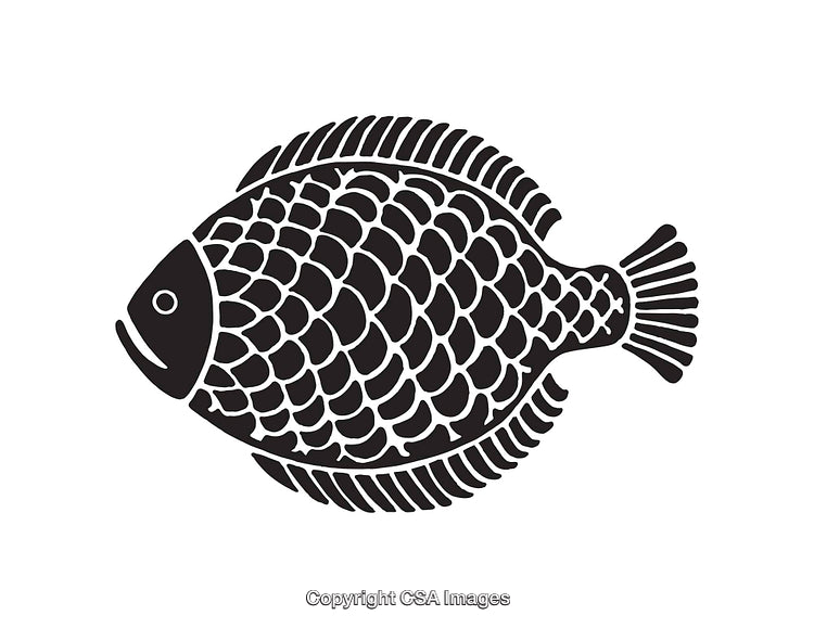 Black and White Decorative Fish Silhouette with Scaled Pattern