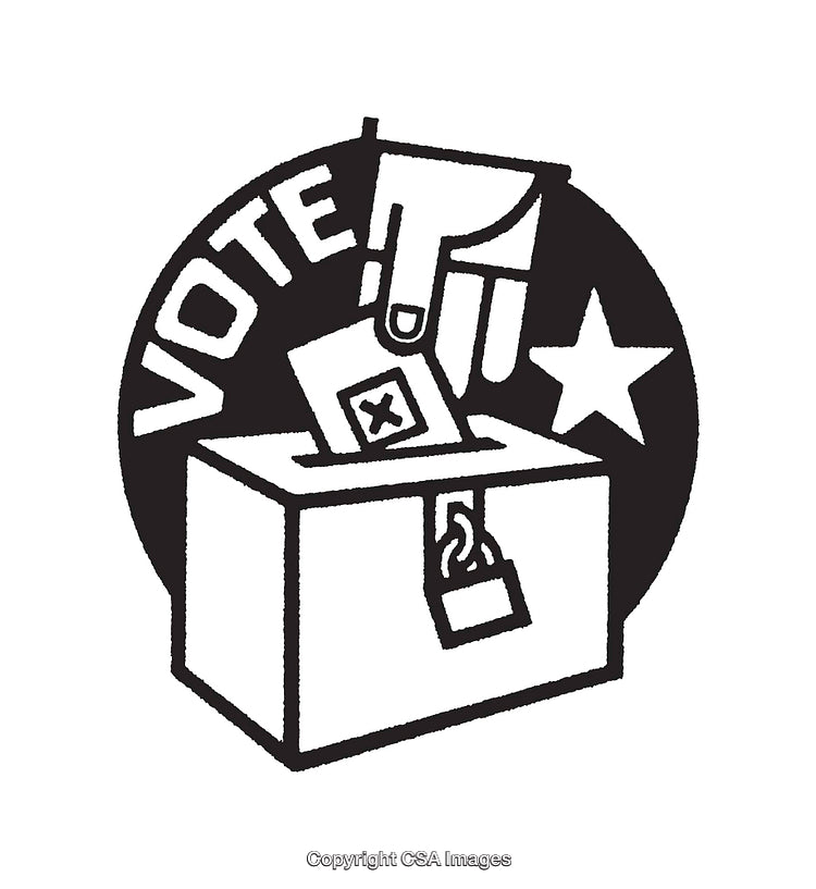 Black And White Line Art of Voting and Ballot Box Illustration