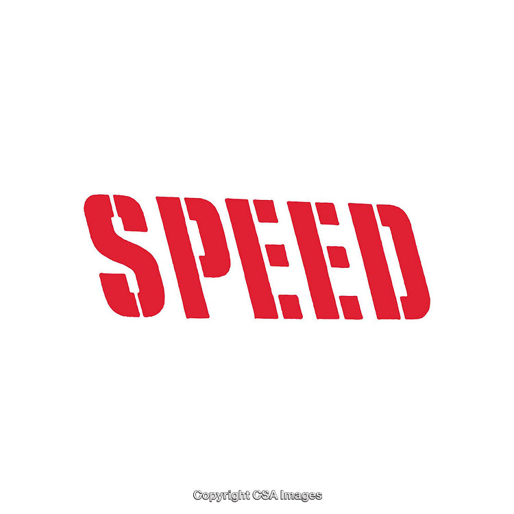 Bold Red Stencil Font Displaying the Word 'Speed' on White Background