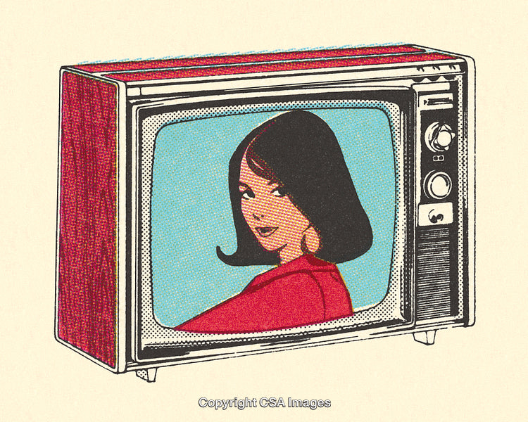 Retro Television With Cartoon Woman in Pop Art Style