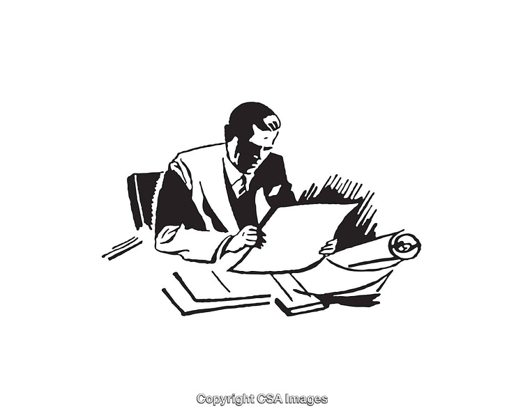 Vintage Illustration of a Businessman Studying Documents in Detail