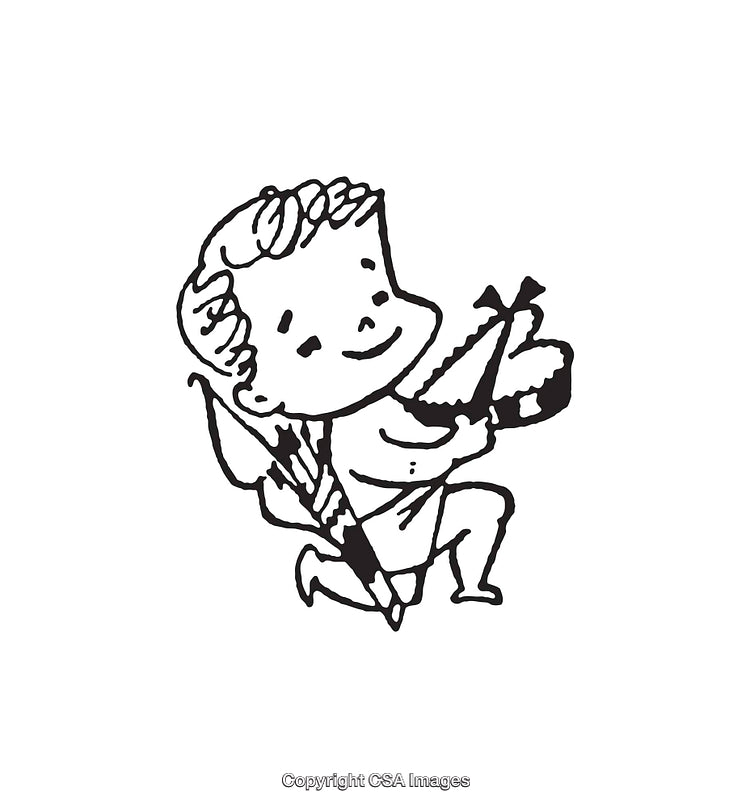 Black and White Line Art of a Child Playing a Violin