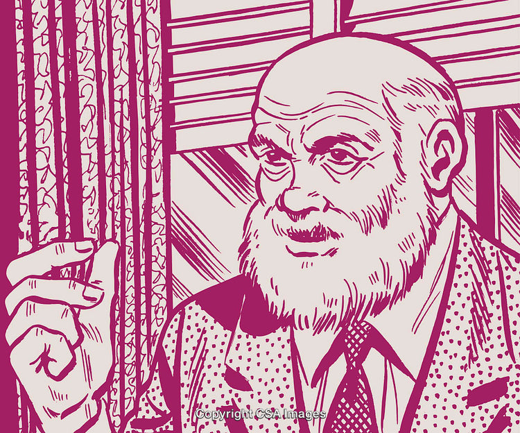 Illustrated Portrait of a Thoughtful Elderly Man With a Beard and Gesture