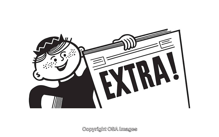 Retro Comic-Style Paperboy Announcing News with Bold Newspaper Design