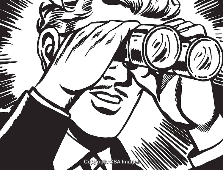 Man Viewing Through Binoculars in Retro Style Illustration