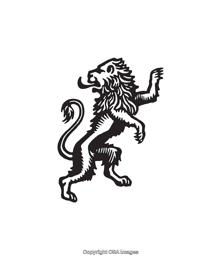 Heraldic Style Lion Line Art Illustration in Black and White