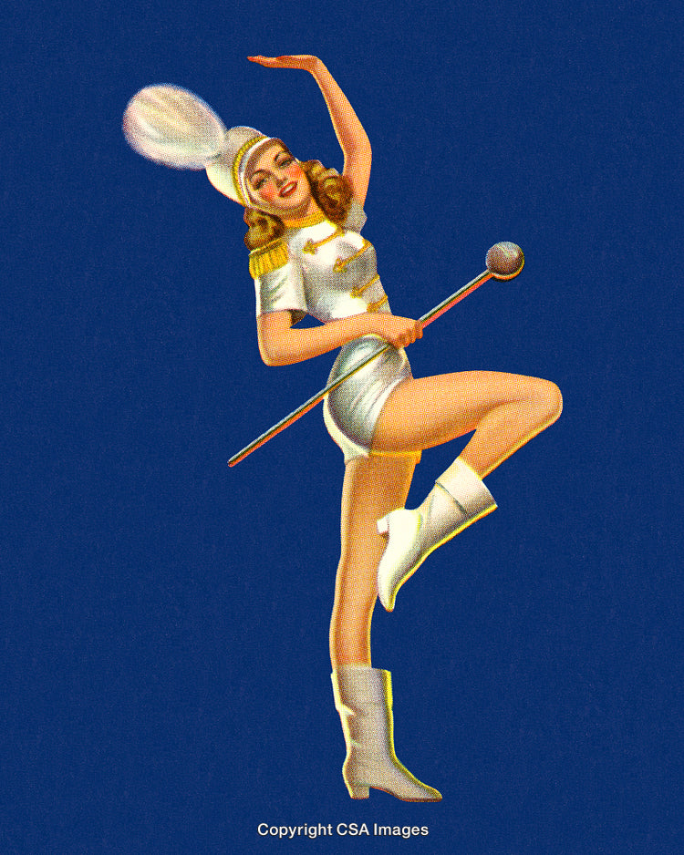Vintage Illustration of a Majorette in Uniform with Baton, Classic Style
