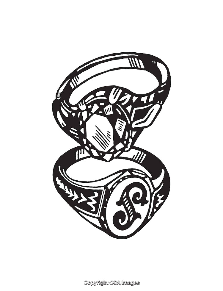 Detailed Vintage Style Black and White Ring Illustrations
