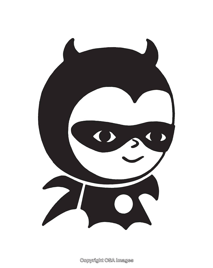 Black And White Line Art Masked Character With Devil Horns
