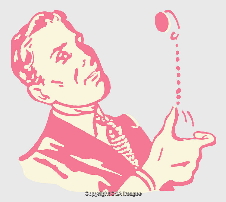 Vintage Stylized Illustration of a Man Flipping a Coin in Motion