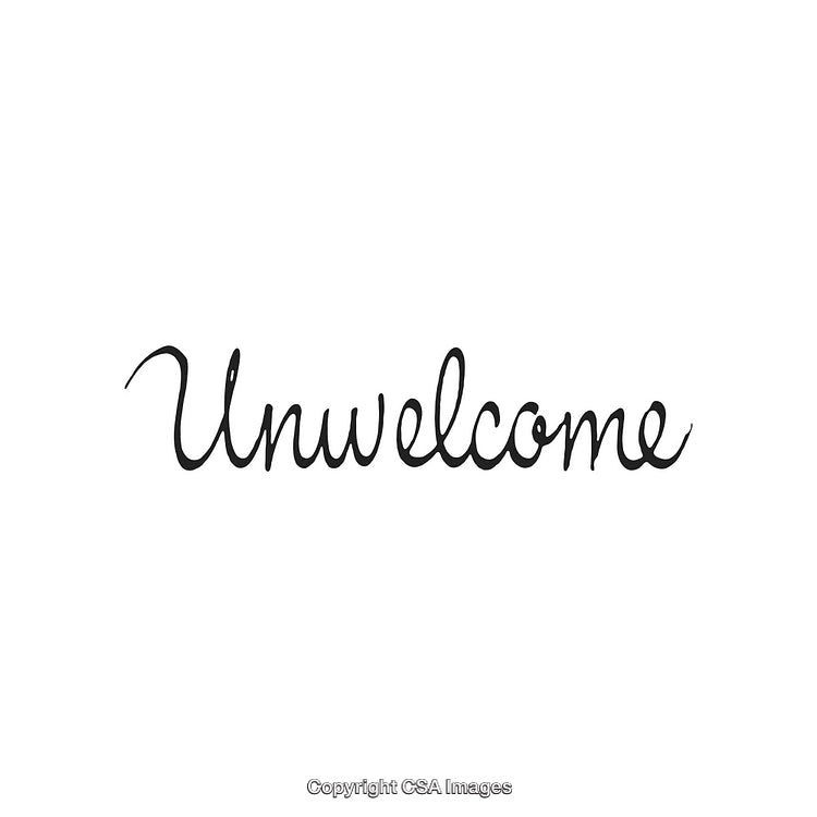 Handwritten Script of the Word Unwelcome on White Background