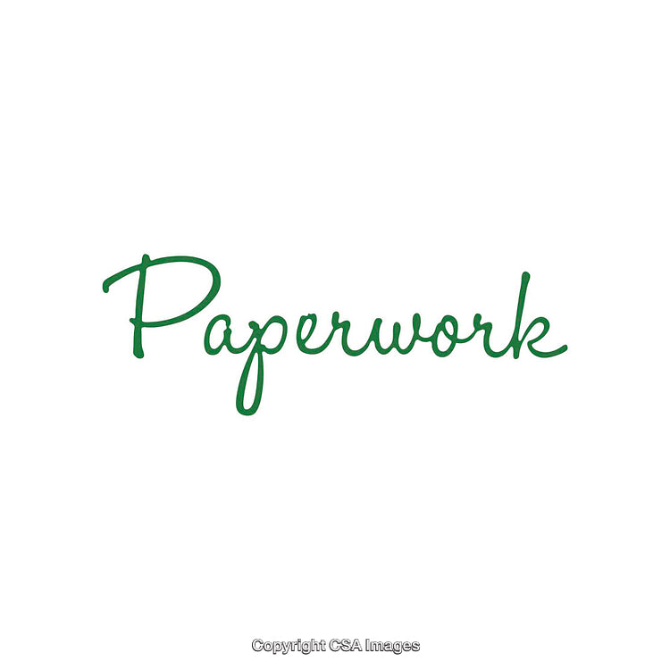 Green Handwritten Text Displaying the Word Paperwork on a White Background