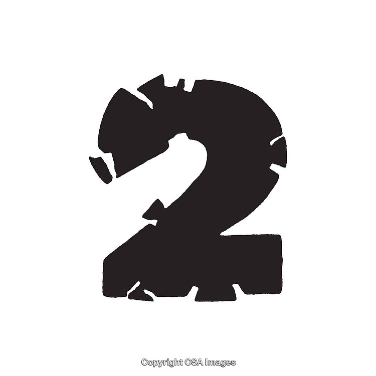 Bold Black Stencil Number Two Isolated on White Background