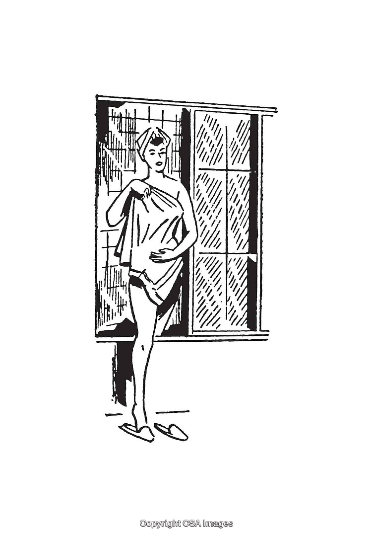 Elegant Illustration of a Woman in Towel by a Window in Minimal Style