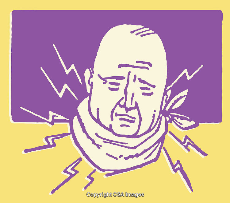 Colorful Line Art Illustration of Somber Expression and Lightning Motif