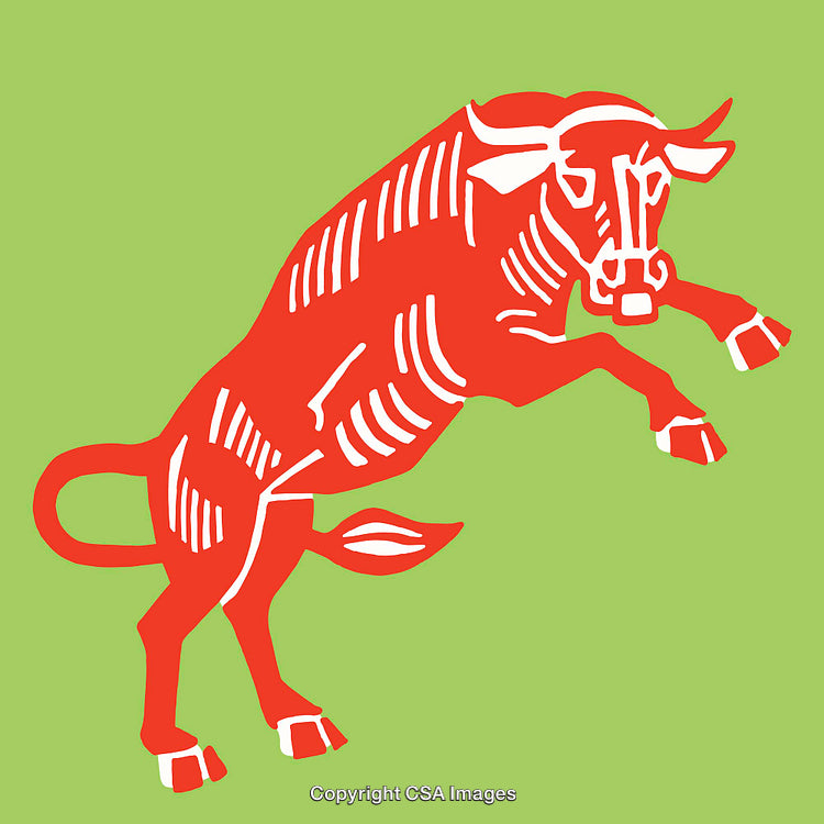 Red Bull Illustration on Green Background in Modern Line Art Style