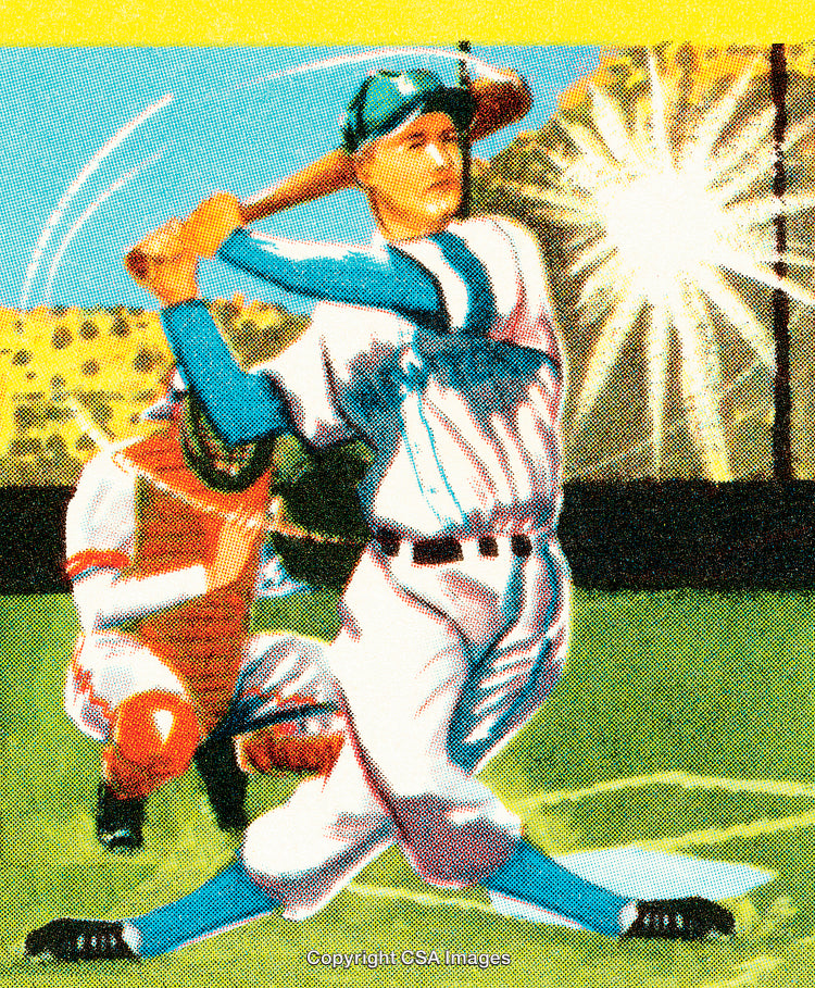 Vintage Style Baseball Illustration Depicting a Batter and Catcher in Action