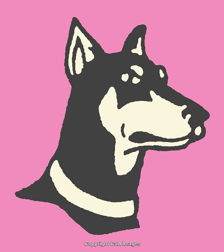 Stylized Illustration of a Dog's Head on a Pink Background