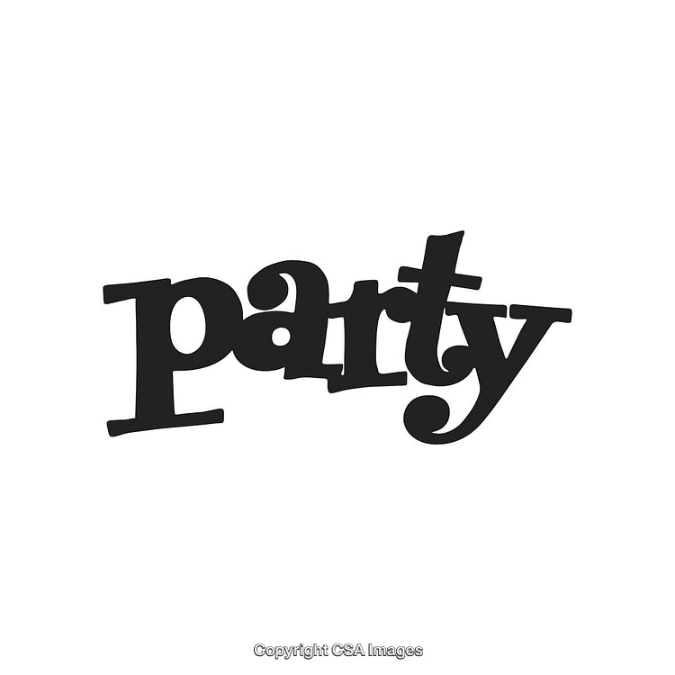 Stylized Black Text Illustration of the Word 'Party' on a White Background