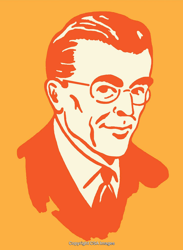 Retro Style Portrait of a Businessman with Glasses in Orange and Yellow Design