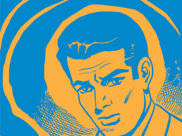 Pop Art Illustration of Man with Blue and Orange Color Scheme