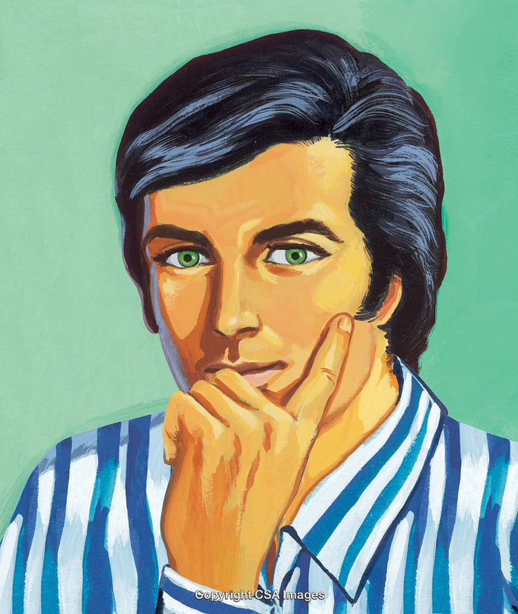 Colorful Retro Style Portrait of a Thoughtful Young Man