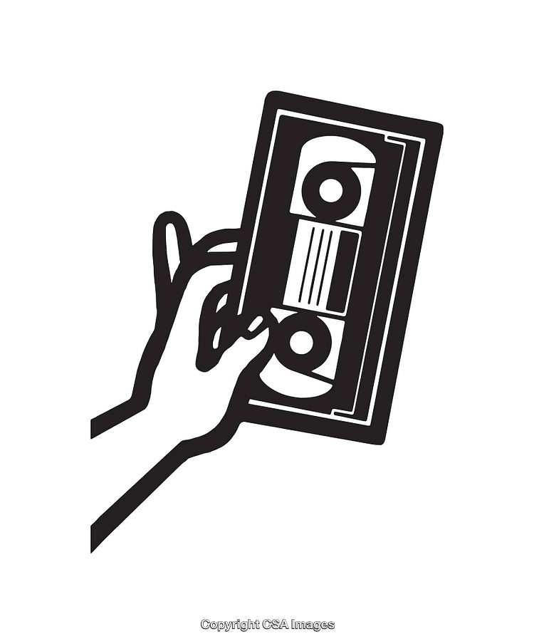 Hand Holding a VHS Tape in Black and White Line Art