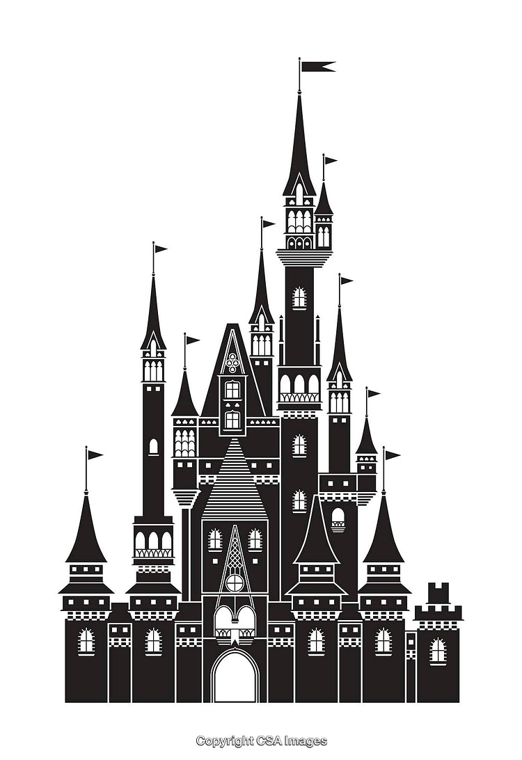 Elegant Black and White Castle Line Art Illustration