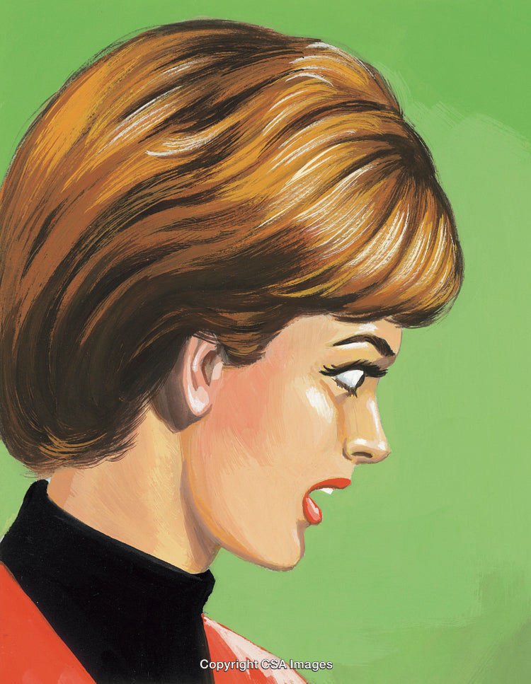 Retro Style Illustration of Surprised Woman with Vintage Haircut