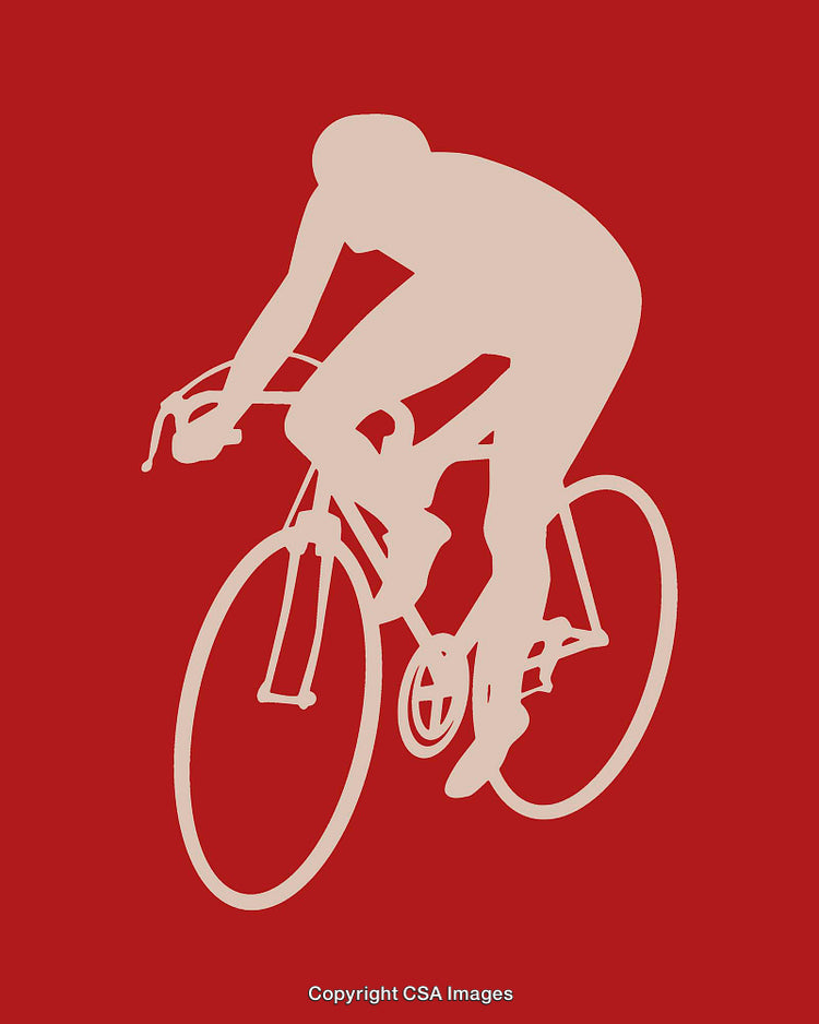 Minimalist Illustration of Cyclist Silhouette on Bright Red Background