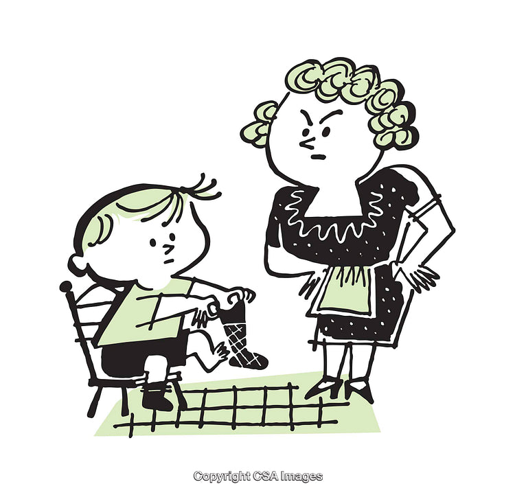 Vintage Illustration of Child and Mother in Everyday Scene