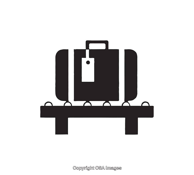 Black and White Icon of Luggage on Conveyor Belt