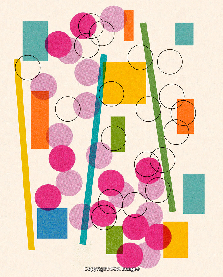 Vibrant Abstract Geometric Composition with Circles and Squares