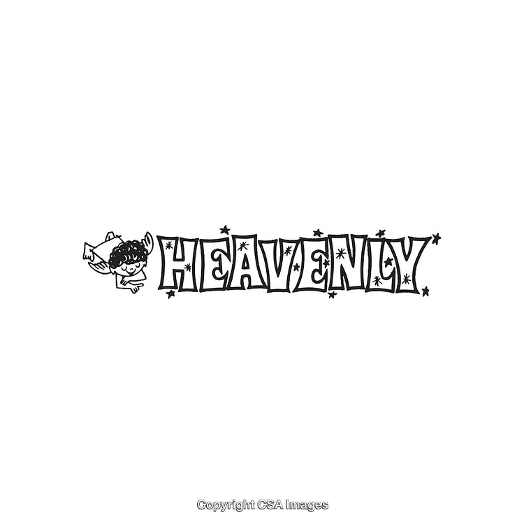 Hand-Drawn 'Heavenly' Text Design with Whimsical Angel Illustration