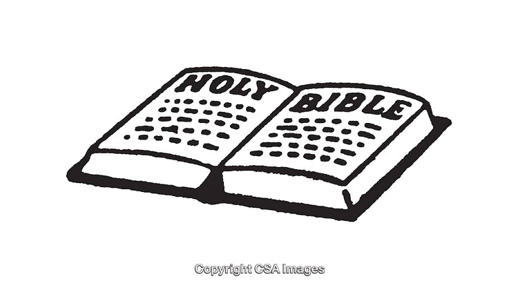 Black and White Line Art Illustration of an Open Holy Bible