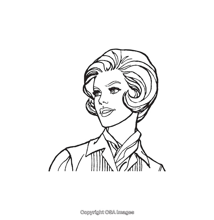 Classic Black and White Line Art of a Stylish Woman