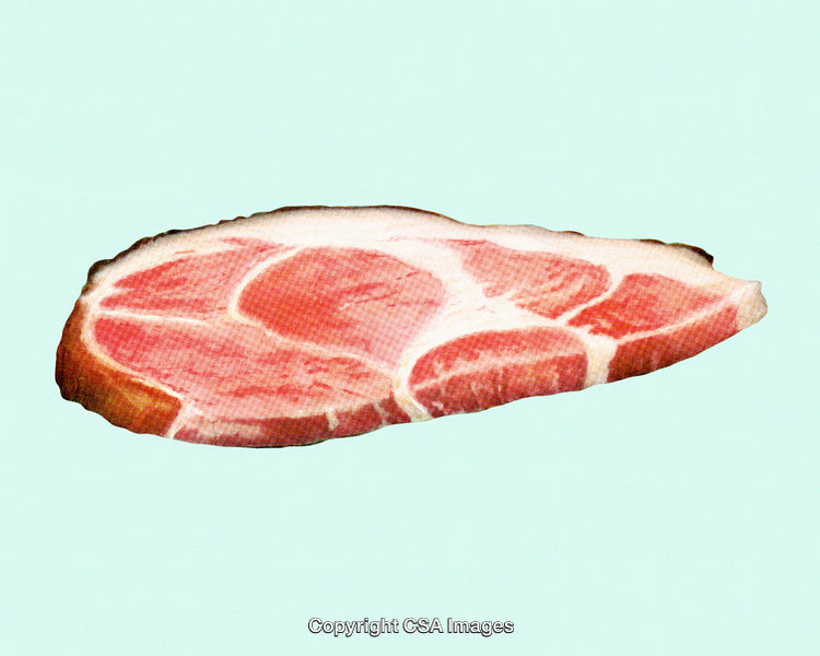 Vintage Illustration of Ham Slice on a Pastel Background with Dot Screen Texture