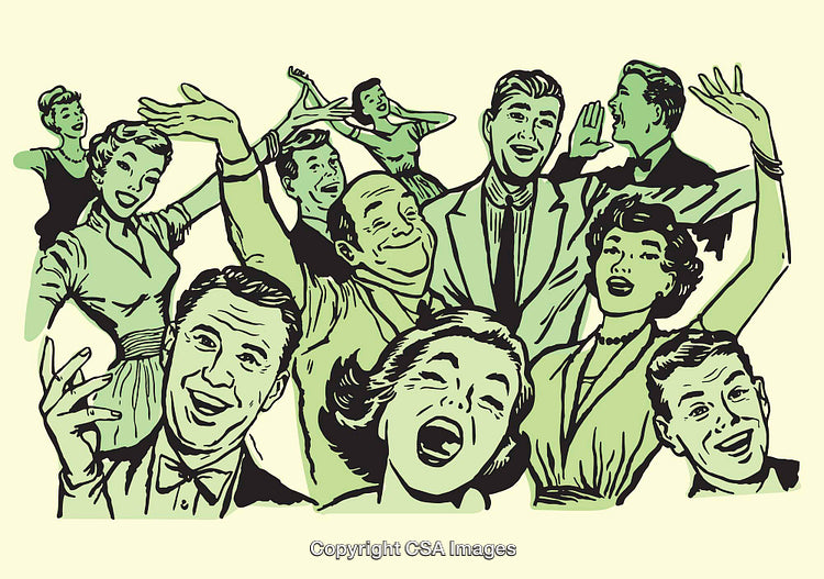 Retro Illustrative Artwork of a Joyous Group Celebrating Together