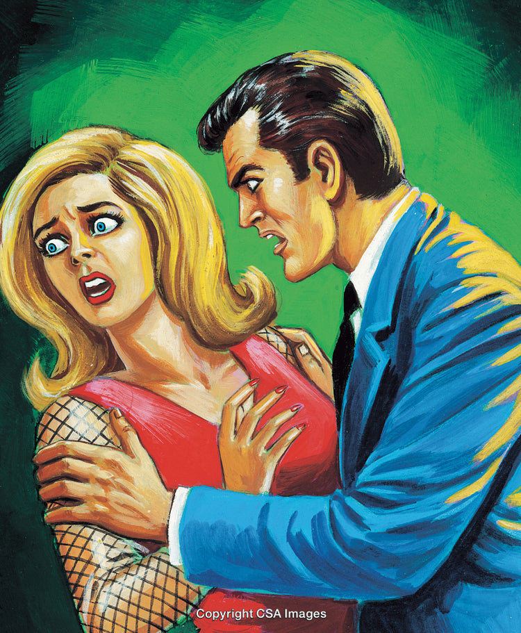 Retro Pop Art Illustration of a Concerned Couple in a Dramatic Scene