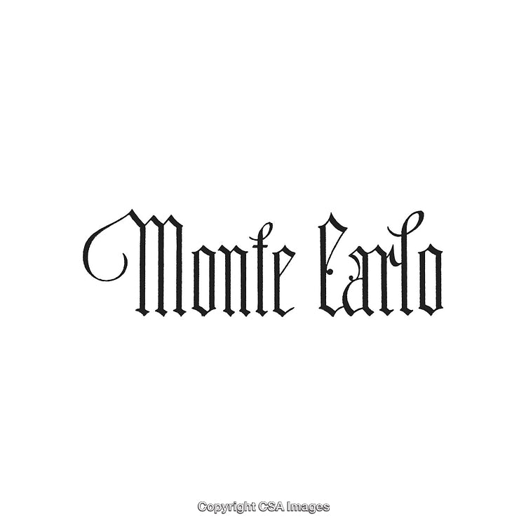 Elegant Calligraphic Monte Carlo Word Art on White Background
