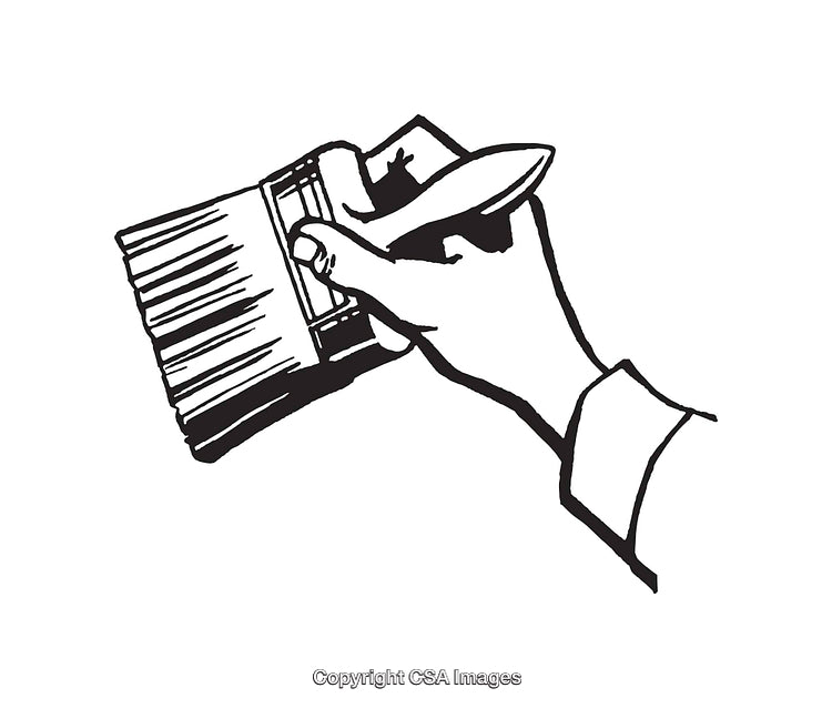 Black and White Illustration of a Hand Painting With a Brush