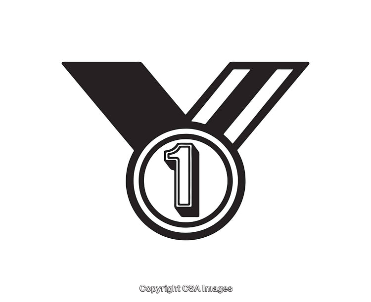 Black and White Line Art Depicting a Number One Medal Icon