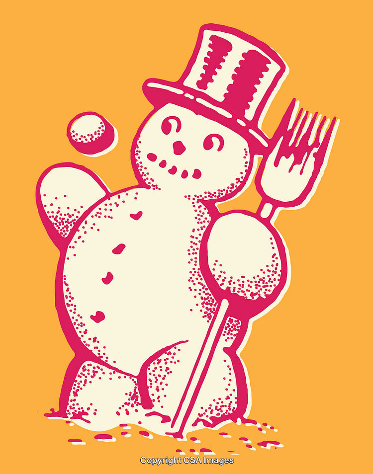 Whimsical Snowman Illustration with Top Hat in Bold Colors