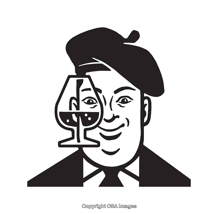 Illustration of a Cheerful Gentleman Holding a Glass of Beverage in Line Art Style