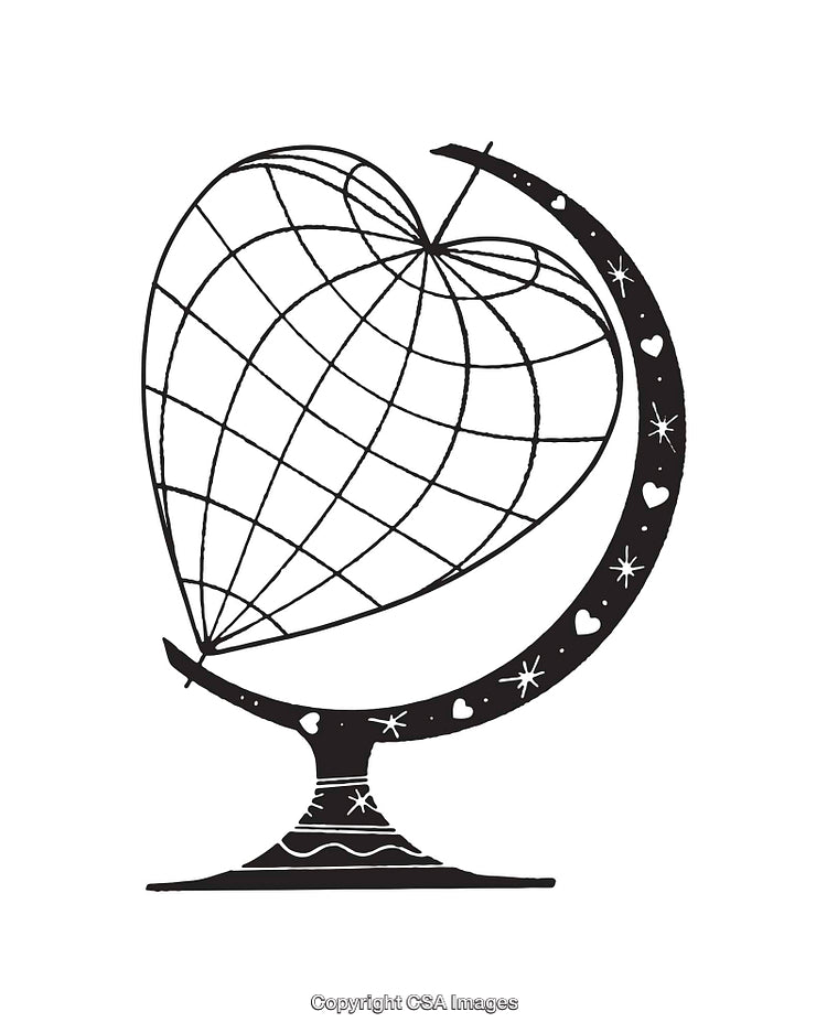 Heart-Shaped Globe With Creative Line Art Design in Black and White