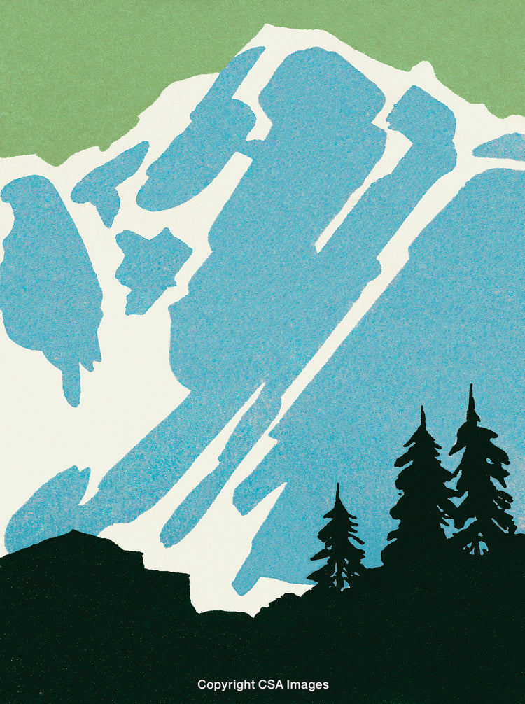Silhouetted Trees Against a Mountain and Sky Scenic Illustration
