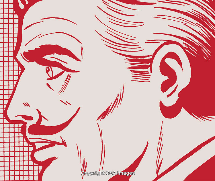 Retro Illustration of a Distinguished Man's Profile in Red and Cream